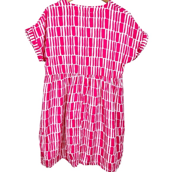 Michelle McDowell Gauze Babydoll Dress Pink White Geometric Print Crochet Lace - Picture 2 of 11